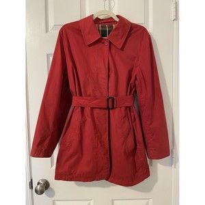 Burberry x Maruzen Tokyo Button Up Coat Belted Red Women Size S Made In England